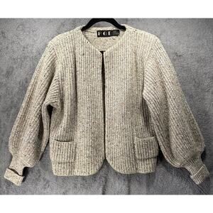 Vintage P.G.E. Grey Speckled Chunky Ribbed Knit Cardigan Wool Blend. Size Large